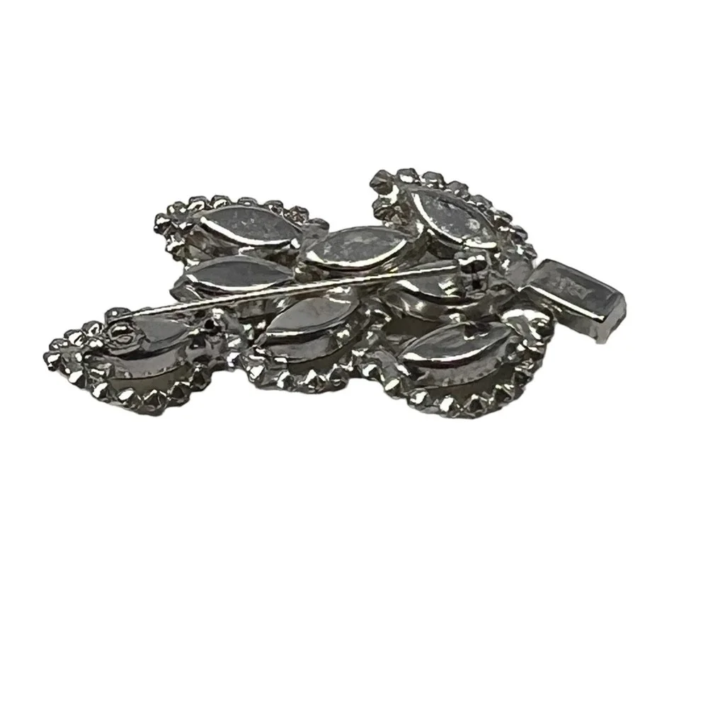 Vintage Weiss Brooch‎ Marquise Round Rhinestones Flower Leaf Pin